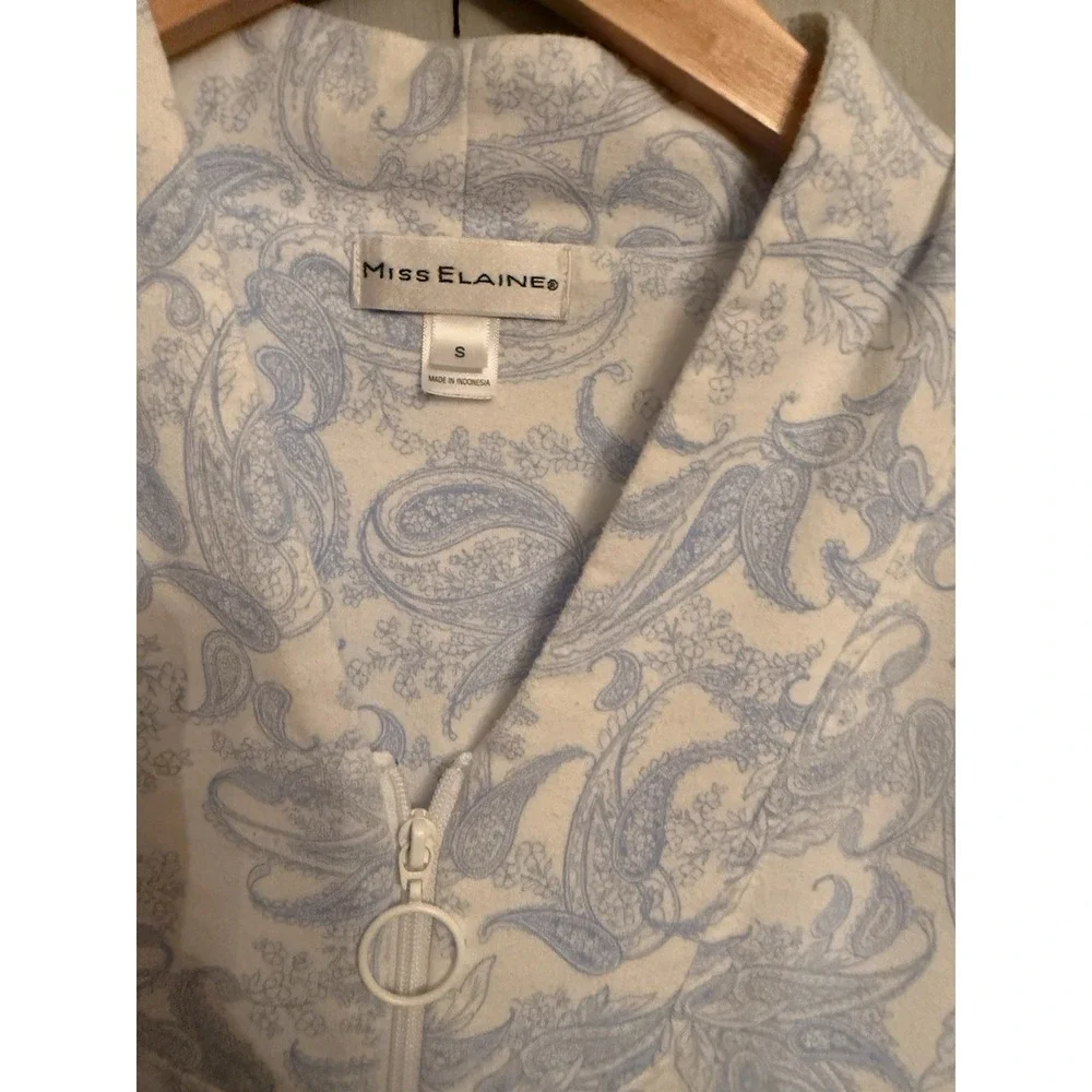 Miss Elaine Quilted Paisley  3/4-Sleeve Full Zip‎ Up Robe Blue Floral Sz-S